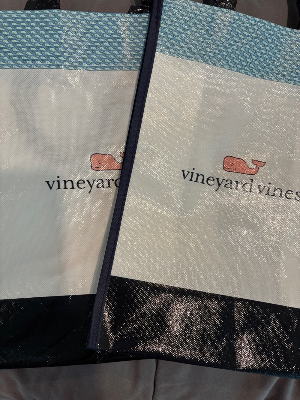 Vineyard Vines White Tote with Pink Whale and Blue Accents